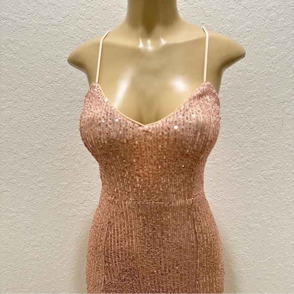 Missord Crisscross Lace Up Zipped Backless Split Thigh Sequin Maxi Dress Size M - Picture 7 of 8